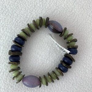 Ballet Brand Blue Green Beaded No Clasp Bracelet Stretches